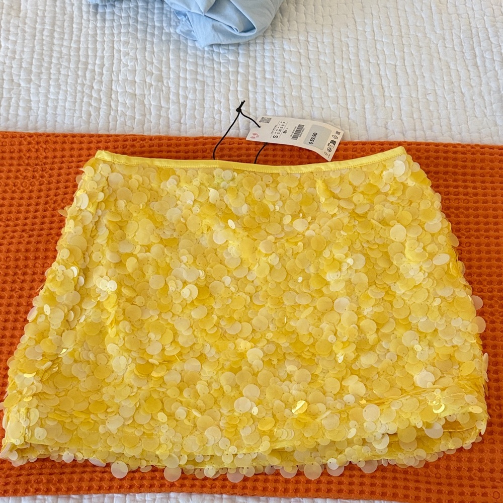 Zara Yellow Sequin Mini Skirt